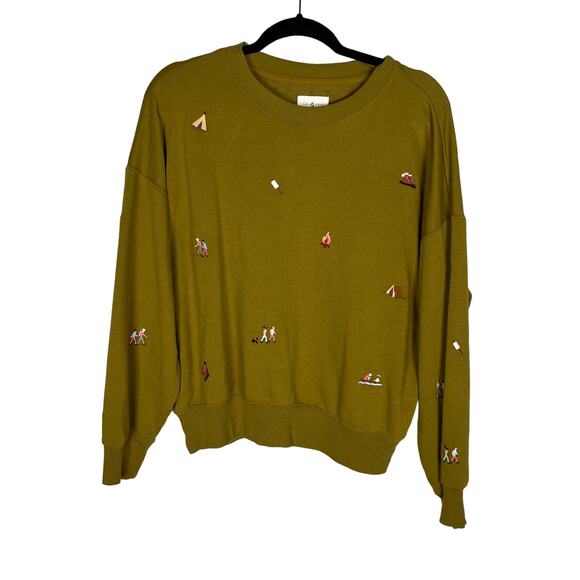 Lou & Grey Embroidered Camp Cozy Cotton Terry Sweatshirt Women's Size Small - Picture 1 of 5